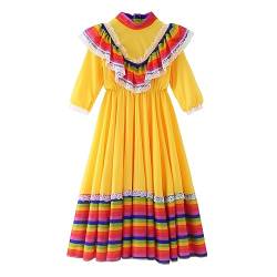 MaNMaNing Mexikanisches Mädchen-Kostüm, langärmelig, Mehrfarbig, Halloween-Prinzessin, Kleid, Tanz, Party, Kleidung von MaNMaNing