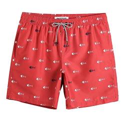 MaaMgic Badehose Herren Badeshorts für Herren Schnelltrocknend Badehosen Elastisch Verstellbar Surf Boardshorts mit Mash-Innenfutter Rot Weiß Gräte XXL von MaaMgic