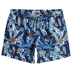 MaaMgic kurz Badehose für Herren 5.5" Schnelltrocknend Badeshorts mit Mesh-Futter und Verstellbarem Tunnelzug, Blumen Blau Navy, XL von MaaMgic