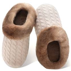 Damen Hausschuhe Winter Memory Foam Pantoffeln Unisex Warm Plüsch und rutschfeste Indoor Bequem Slippers(Cremefarben,36/37 EU) von Mabove