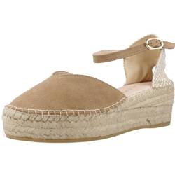 MACARENA - Java22 Topo - Ledersandalen mit Keilabsatz, Schnalle, Gummisohle, für: Damen, taupe, 38 EU von Macarena