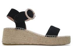 Macarena Leder-Sandalen, Espadrilles mit Keilabsatz und Plattform, große Schnalle, Gummisohle, für Damen, Schwarz , 40 EU von Macarena