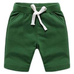 Machbaby Jungen und Mädchen Sommer Elastisch Taille Baumwolle Sport Kurze Hose Einfarbige Shorts mit Gummizug(Armeegrün,140) von Machbaby