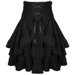 Maeau Damen Gothic Rock Mittelalter Midirock Vintage Stufen Rock Kurz Steampunk Rock Viktorianisch Röcke Layered Kordelzug Lolita Rock S von Maeau