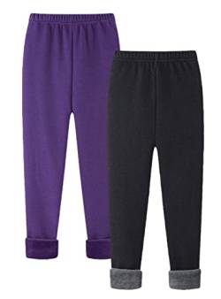 Maeau Leggings Gefüttert Mädchen Winter Dicke Thermo Leggings Fleece Lange Warme Hosen Kinder Mädchen Thermohose Baumwolle Einfarbig Thermoleggins für Mädchen Herbst Schwarz Violett 6 7 Jahre 130 von Maeau