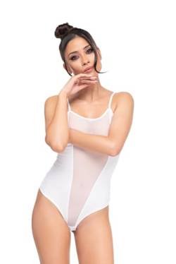 Magi Body damen | Stringbody Baumwolle mit Tüll-Body mit Spaghettiträger S M L XL XXL Unterzieh-Body optimale Passform | Damen String Bodysuit für Frauen Transparent| Unterbekleidung (S, Weiß) von Magi