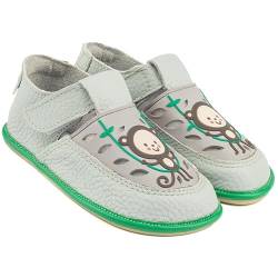 Magical Shoes Kinderhausschuhe Mädchen & Jungen, Leder Barfußschuhe Kinder, Kinderschuhe mit Klettverschluss, Barefoot Shoes Kids, Kleinkinder Schuhe, Gr. 27, Gaga – Monkey Grau von Magical Shoes