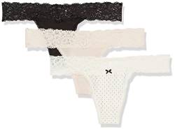 Maidenform Damen Tanga Unterwäsche, All-Over Lace Thong Panties für Frauen, 3er Pack Tangahöschen, Sandshell/Schwarz/Pearl Dot Print, M von Maidenform