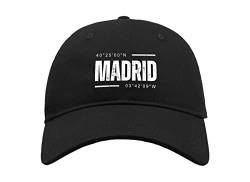 Madrid Coordinates Spanien Stadt Reise Memento Baumwolle Curved Visier Baseball Cap Dad Hat Unisex Sport Bequem Top, Schwarz , One size von Maikomanija