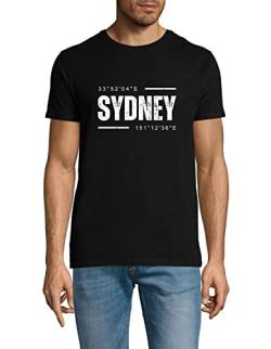 Sydney Coordinates City Travel Australien Unisex Herren Damen T-Shirt Baumwolle Urban Classic Tops Schwarz, Black, XL von Maikomanija