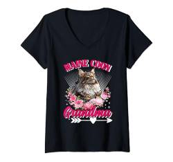 Damen Katzen Oma MAINE COON GRANDMA Lustiges Großmutter T-Shirt mit V-Ausschnitt von Maine Coon Geschenk Main Coon Shirt Katzen Mama