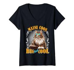 Damen MAINE COON BIG AND COOL Amerika Maine Coon Katze T-Shirt mit V-Ausschnitt von Maine Coon Geschenk Main Coon Shirt Katzenbesitzer