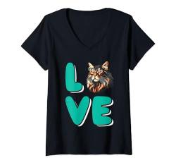 Damen MAINE COON LOVE Maine Coon Katzenliebhaber Main Coon T-Shirt mit V-Ausschnitt von Maine Coon Geschenk Main Coon Shirt Katzenbesitzer