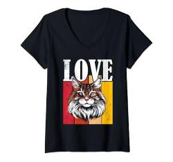 Damen MAINE COON LOVE Maine Coon Katzenliebhaber Main Coon T-Shirt mit V-Ausschnitt von Maine Coon Geschenk Main Coon Shirt Katzenbesitzer