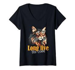 Damen Maine Coon LONG LIVE THE COON Maine Coon Liebhaber T-Shirt mit V-Ausschnitt von Maine Coon Geschenk Main Coon Shirt Katzenbesitzer