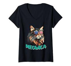 Damen Maine Coon MEOWICA Maine Coon Besitzer Amerika Maine Coon T-Shirt mit V-Ausschnitt von Maine Coon Geschenk Main Coon Shirt Katzenbesitzer