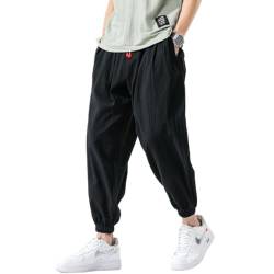 MakingDa Haremshose für Teenager, Jungen, Baumwolle, Leinen, kurze Beintaschen, Hippie-Bündchen, Kordelzug, athletisch, lockere Hose, leicht, lässig, Sommermode, Jogginghose, Schwarz , 38 von MakingDa