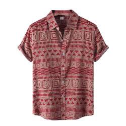 MakingDa Herren Funky Floral Hawaiihemd Kurzarm Hawaii Print Hemd Sommer Casual Strand Urlaub Aloha Blumen Hemd E-Rot 3XL von MakingDa