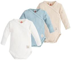 Makoma Baby Wickelbody Langarm Body Gerippt 3er Set Neutral für Neugeborene Jungen & Mädchen -Harmony- (68) von Makoma