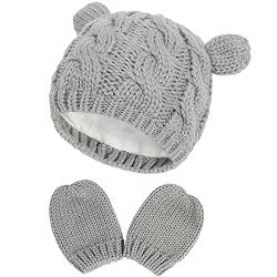 Baby Winter Mütze Handschuhe Set – Warme gestrickte Mütze und Handschuhe für 3-6 Monate alte Mädchen und Jungen (Grau) von Malaxlx