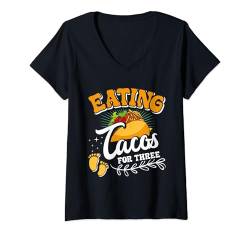 Damen Zwillingsmama EATING TACOS FOR THREE Lustiges Bald Mama T-Shirt mit V-Ausschnitt von Mama Zwillinge Geschenk Geburt Zwillinge Schwanger