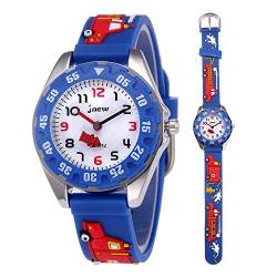 Mamiddle Mädchen und Jungen Analog Quarz Uhr mit Cartoon Design 30M wasserdichte Silikon/Nylon Armband Japanischen Quarzwerk Lern Armbanduhr für Kinder 3-10 Jahre (Silikon - Feuerwehrauto Blau Groß) von Mamiddle