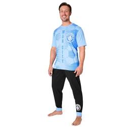 Manchester City Schlafanzug Herren Lang, Pyjama Set T-Shirt & lange Pyjama Hose (Blau/Schwarz, L) von Manchester City FC