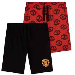 Manchester United F.C. Kurze Jogginghose Jungen mit Elastischem Bund, 2er-Pack (Rot/Schwarz, 9-10 Jahre) von Manchester United