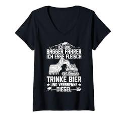 Damen Ich Esse Fleisch Trinke Bier Und Verbrenne Diesel Bagger T-Shirt mit V-Ausschnitt von Mann Baggerfahrer Design