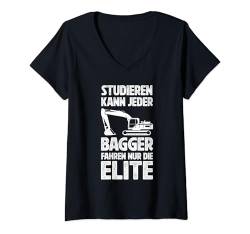 Damen Lustiges Studieren Bagger Fahren Bauarbeiter T-Shirt mit V-Ausschnitt von Mann Baggerfahrer Kleidung