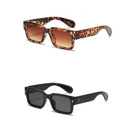2 Paare Quadrat Sonnenbrille, Flat Top Shield Sonnenbrille, Übergroße Fläche Top Sonnenbrille, Mode Übergroß Sonnenbrillen, Sonnenbrillen für Frauen, Sonnenbrille Damen Vintage, für Damen und Herren von Manqyi