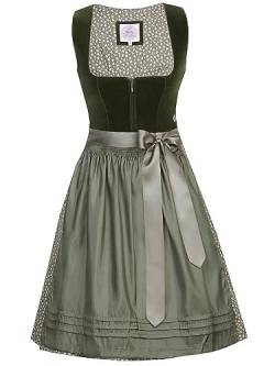 Marjo Dirndl Clara 58cm Länge moos | Samt-Dirndl grün schlicht elegant | Damen Knielang Gr 42 von MarJo Glorious Collection