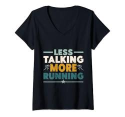 Damen Laufen Less Talking More Marathonläufer T-Shirt mit V-Ausschnitt von Marathon Läufer Geschenkidee Für Ausdauersportler