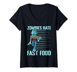 Damen Laufen Laufen Zombies hassen Fast-Food-Marathonläufer T-Shirt mit V-Ausschnitt von Running Gifts for Men and Marathoner Clothing