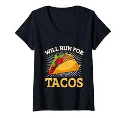 Damen Laufen WIll Run For Tacos Marathonläufer T-Shirt mit V-Ausschnitt von Marathon Läufer Geschenkidee Für Ausdauersportler