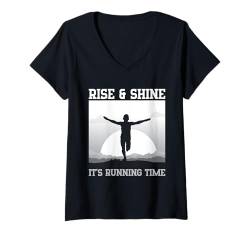 Damen Marathonläufer Rise & Shin Running T-Shirt mit V-Ausschnitt von Running Gifts for Men and Marathoner Clothing