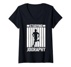 Damen Marathonläufer Studying Jography Laufen T-Shirt mit V-Ausschnitt von Marathon Läufer Laufgeschenke Für Männer Frauen