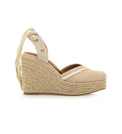 Mariamare für Damen. 68309 Sandalen 68309 beige -Höhe 7cm Keil (38), Stoff, 5 bis 8 cm, Schnürsenkel, Lässig von Mariamare