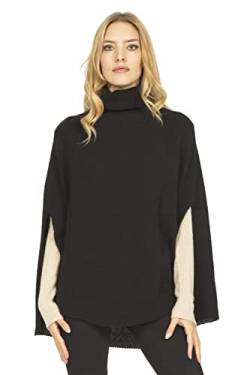 Marine Cashmere - Poncho aus Kaschmir-Mischgewebe für Damen mit hohem Kragen und Seitenschlitzen, zart und weich, aus Kaschmir (Onyx) von Marine Cashmere