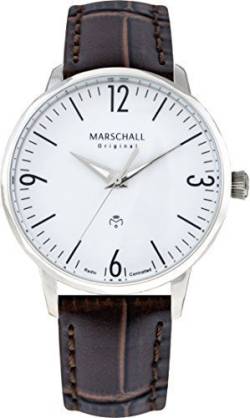 Marschall Original Herren Armbanduhr I Clasico Acero Blanc I Klassische Funkuhr mit braunem Lederarmband I Lumineszierende Zeiger I Modern und leistungsstark von Marschall Original