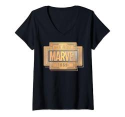 Damen Marvel 85th Anniversary Logo Plate We Are Marvel 1939 T-Shirt mit V-Ausschnitt von Marvel