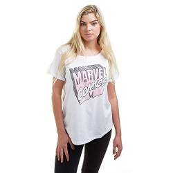 Marvel Damen Retro 3d Logo T Shirt, Weiß, L EU von Marvel