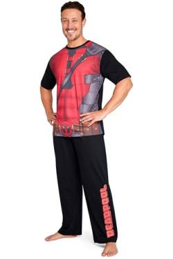 Marvel Deadpool & Wolverine Herren Schlafanzug Set, bequemer Pyjama, Geschenke für Männer und Teenager (Schwarz/Rot Deadpool, M) von Marvel