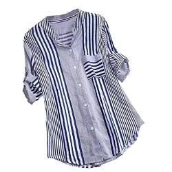 Bluse Damen Modisches Gestreiftem Druck Langarmshirt Umlegekragen Langen Ärmeln Oberteile Button Down Hemden Übergroße Hemdbluse Unregelmäßigem Saum Tunika Tops Plus Size Locker Blusentops S-5XL von Masrin