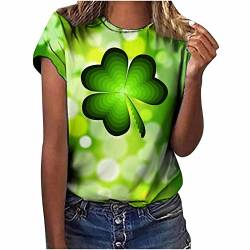 Damen Bluse St. Patrick's Day Grünem Shamrock Tshirt O-Ausschnitt Kurzarm Sommer Tops Irischer Festliche Kostüm All-Match Tunika T-Shirt Gnom Tier Motiv Pullover Lá Fhéile Pádraig Sona Duit von Masrin