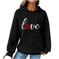 Masrin Damen Liebesherz Hoodie Langarm Kapuzenpullover Frühling Winter Warm Pullover Lustig Hundepfote Muster Sweatshirt mit Kapuze Pulli Hoody Oberteile Waffel Kapuzenpulli mit Taschen Sport Mantel von Masrin