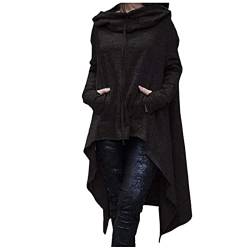 Masrin Vintage Langer Umhang Damen Retro einfarbiger Hoodie Unregelmäßiger Kapuzenpullover mit hohem, niedrigem Saum Gothic Dark Series Partykleidung Halloween Cosplay Kostüm Windjacke von Masrin