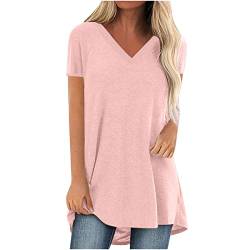 Oversize Lang Pullover Damen Longshirt Kurzarm T-Shirt Sommer Oberteile Elegant Einfarbig Tshirt Longbluse Große Größe V-Ausschnitt Longtops Loose Fit Bluse Shirts Übergröße Lose Pulli Geschenk von Masrin