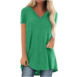 Oversize Lang Pullover Damen Longshirt Kurzarm T-Shirt Sommer Oberteile Elegant Einfarbig Tshirt Longbluse Große Größe V-Ausschnitt Longtops Loose Fit Bluse Shirts Übergröße Lose Pulli Geschenk von Masrin