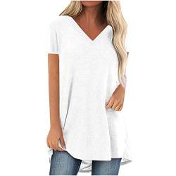 Oversize Lang Pullover Damen Longshirt Kurzarm T-Shirt Sommer Oberteile Elegant Einfarbig Tshirt Longbluse Große Größe V-Ausschnitt Longtops Loose Fit Bluse Shirts Übergröße Lose Pulli Geschenk von Masrin